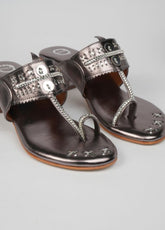 Silver Cadillac - Metallic Block Heel Kolhapuri
